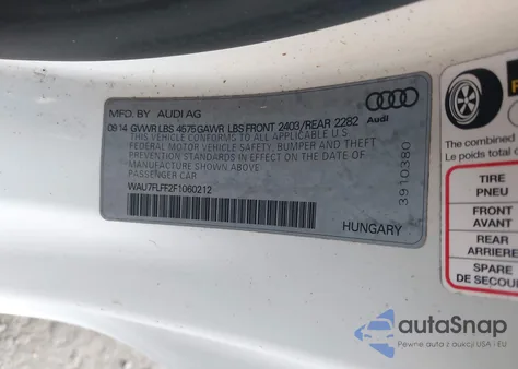 2015 Audi A3 2.0T Premium z USA, uszkodzony, nr VIN WAU7FLFF2F1060212